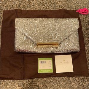 NWT Kate Spade Glitter Sparkle Silver Clutch